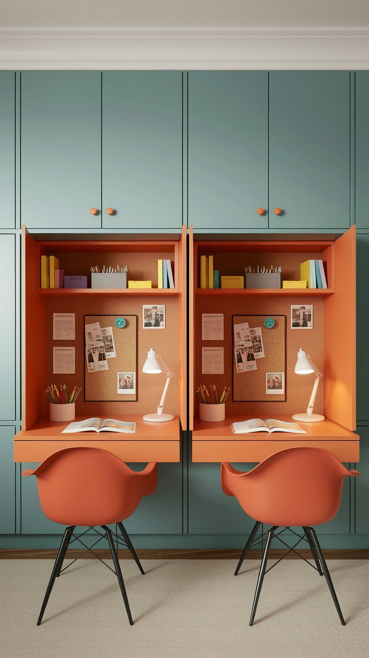 Double Hidden Desks Behind Swing Panels