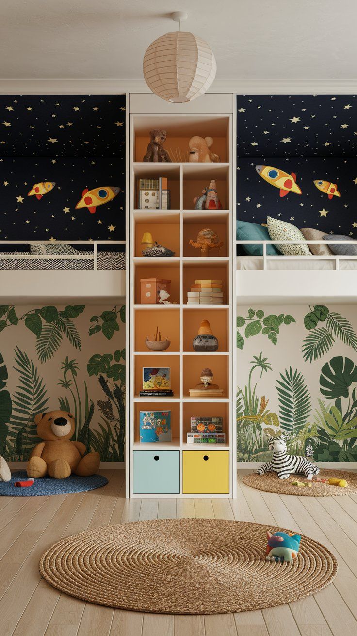 Split Bunk Beds With Built-In Storage Walls