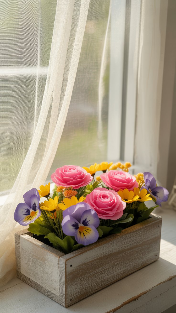Create a Mini Indoor Window Box with Seasonal Faux Flowers