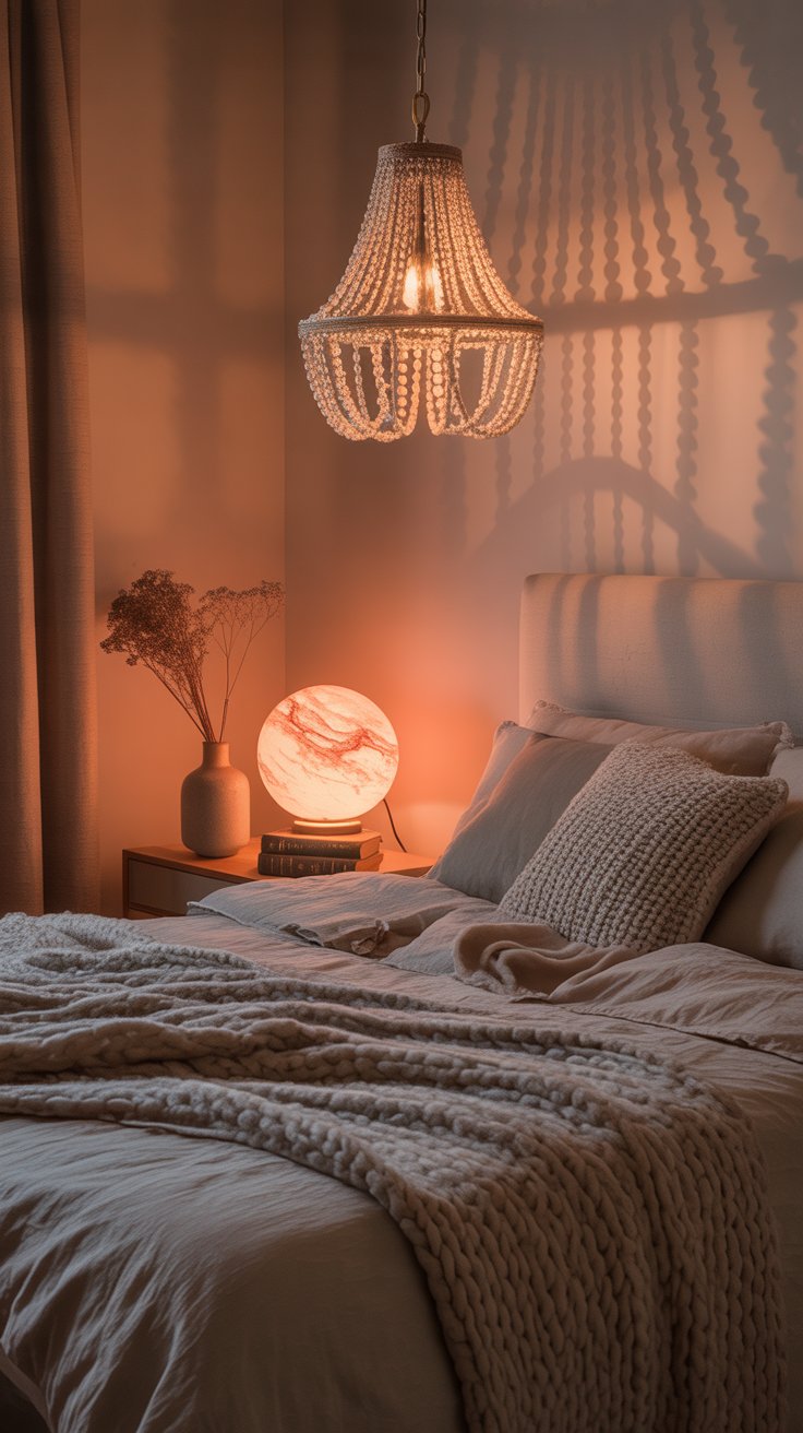 Use Statement Lighting, Like a Boho Beaded Chandelier or Colored Globe Lamp