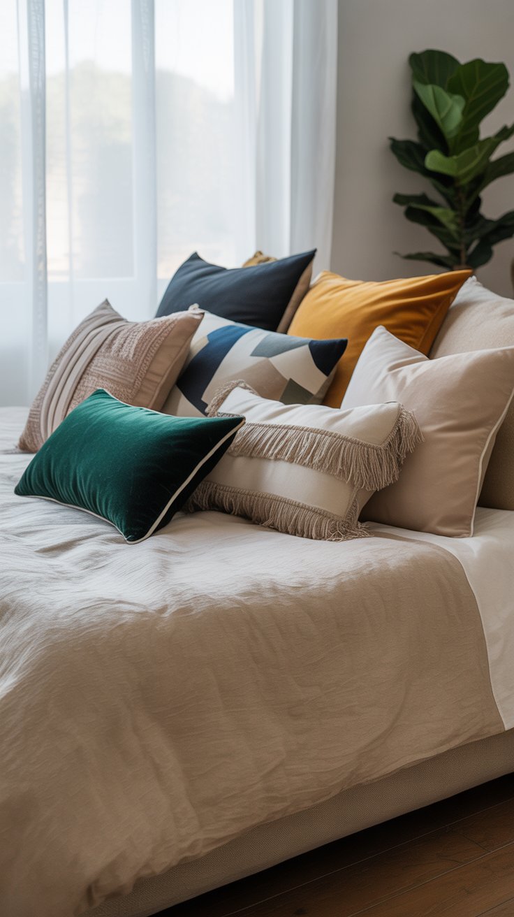 Layer Mismatched Throw Pillows in Wild Prints and Neutrals