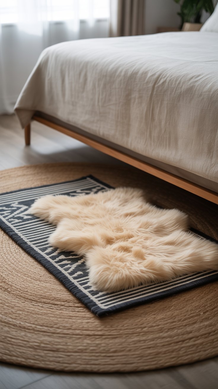 Layer Three Rugs at Slight Angles for a Textured, Asymmetrical Look