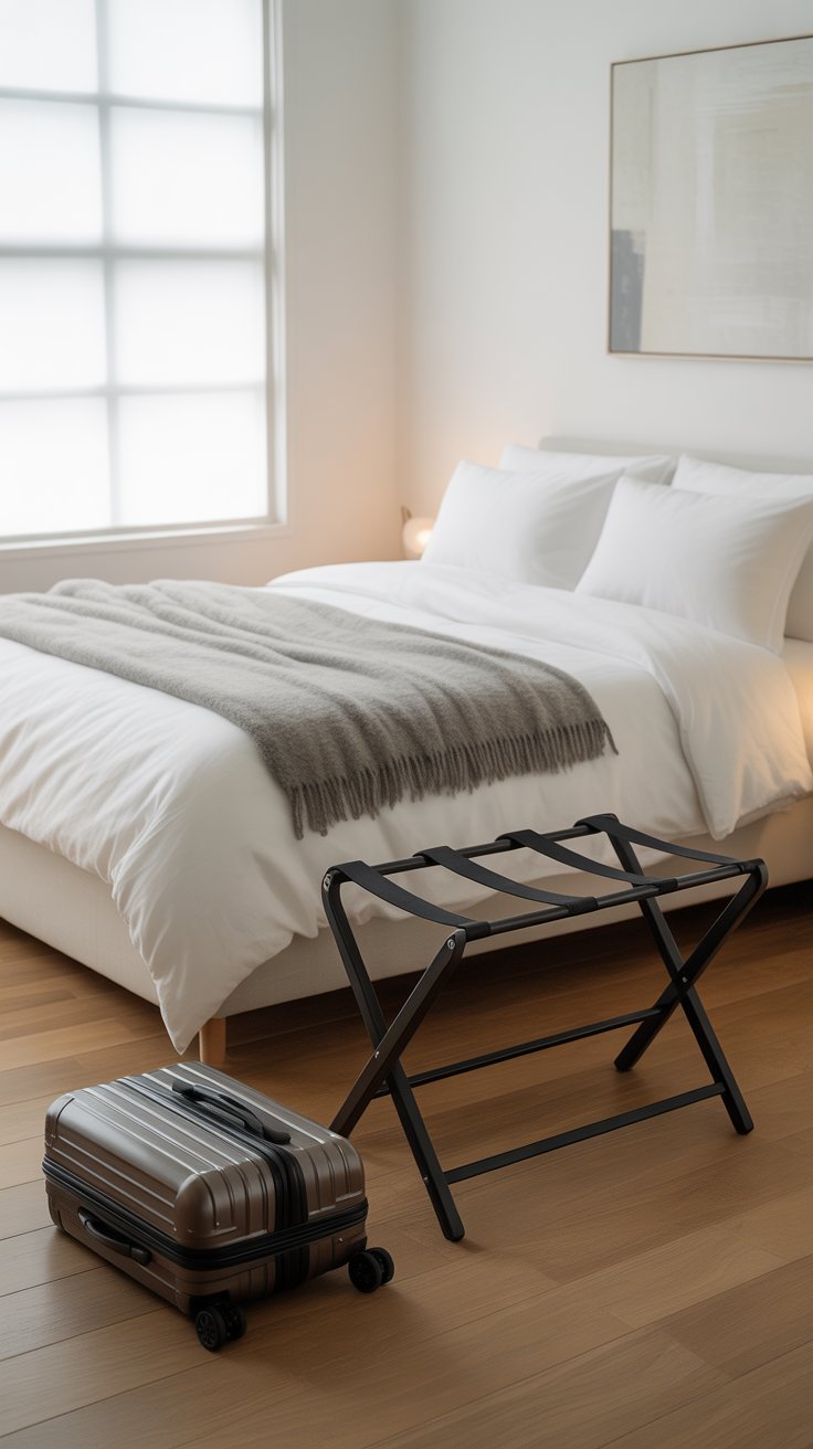 Tuck a Rolling Luggage Rack Under the Bed