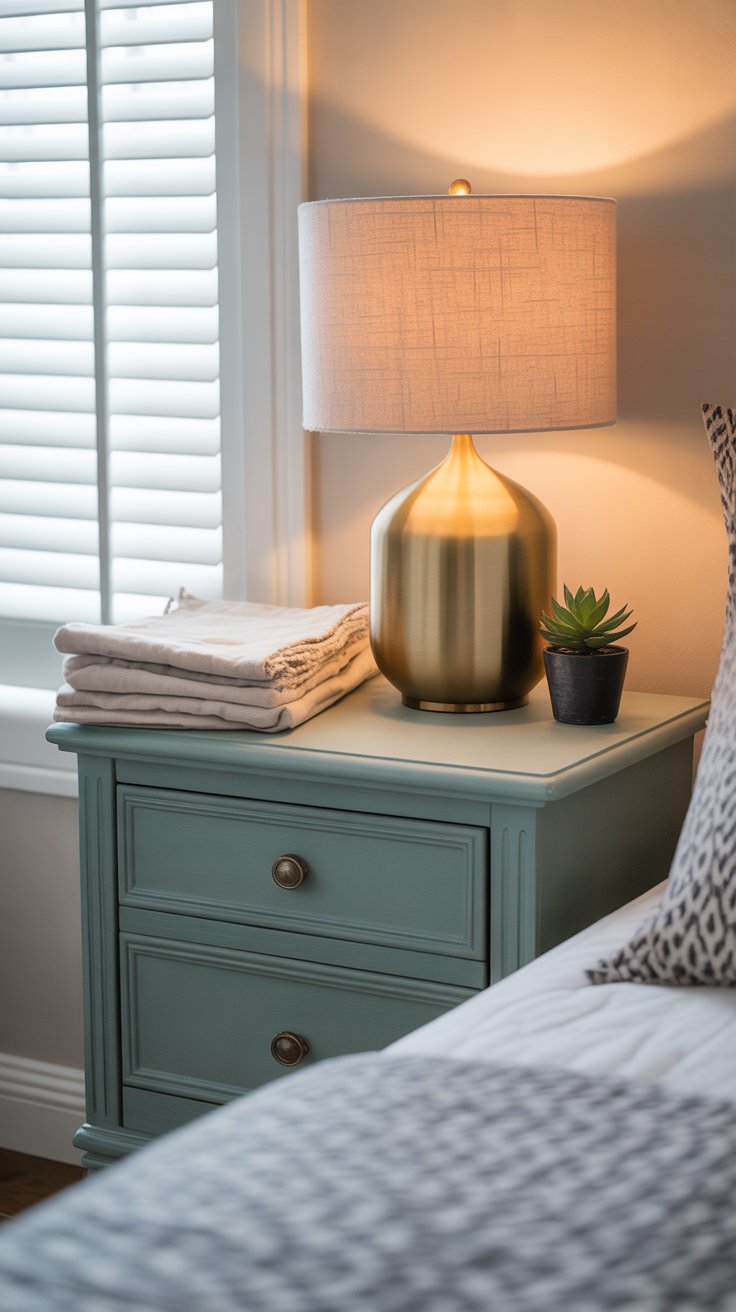 Paint an Old Nightstand in a Bold Hue and Pair It with a Totally Different Lamp