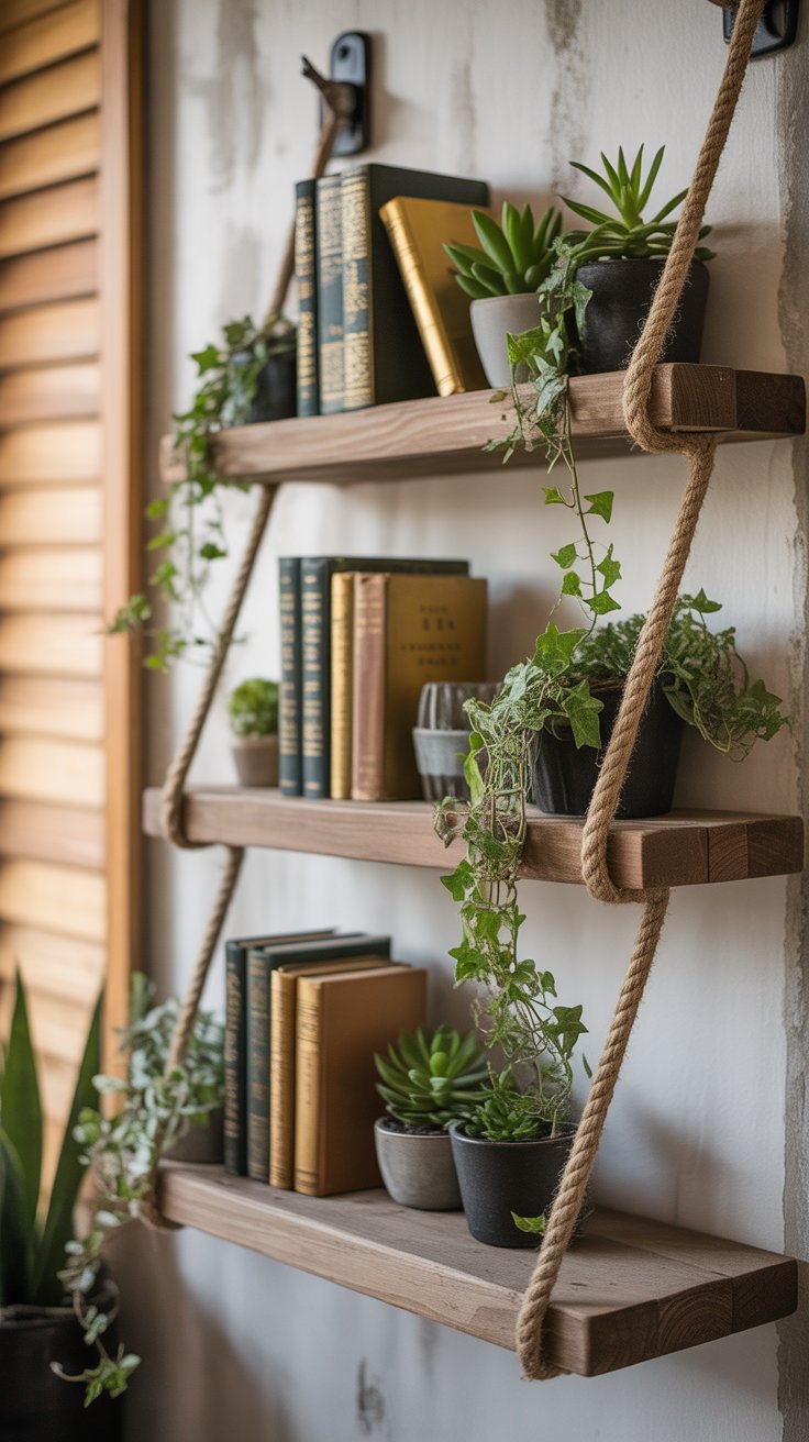 Install a Rope Ladder Bookshelf on the Wall
