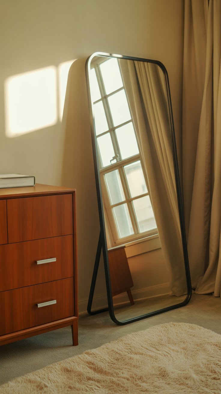 Add a Leaning Floor Mirror with a Black or Metal Frame