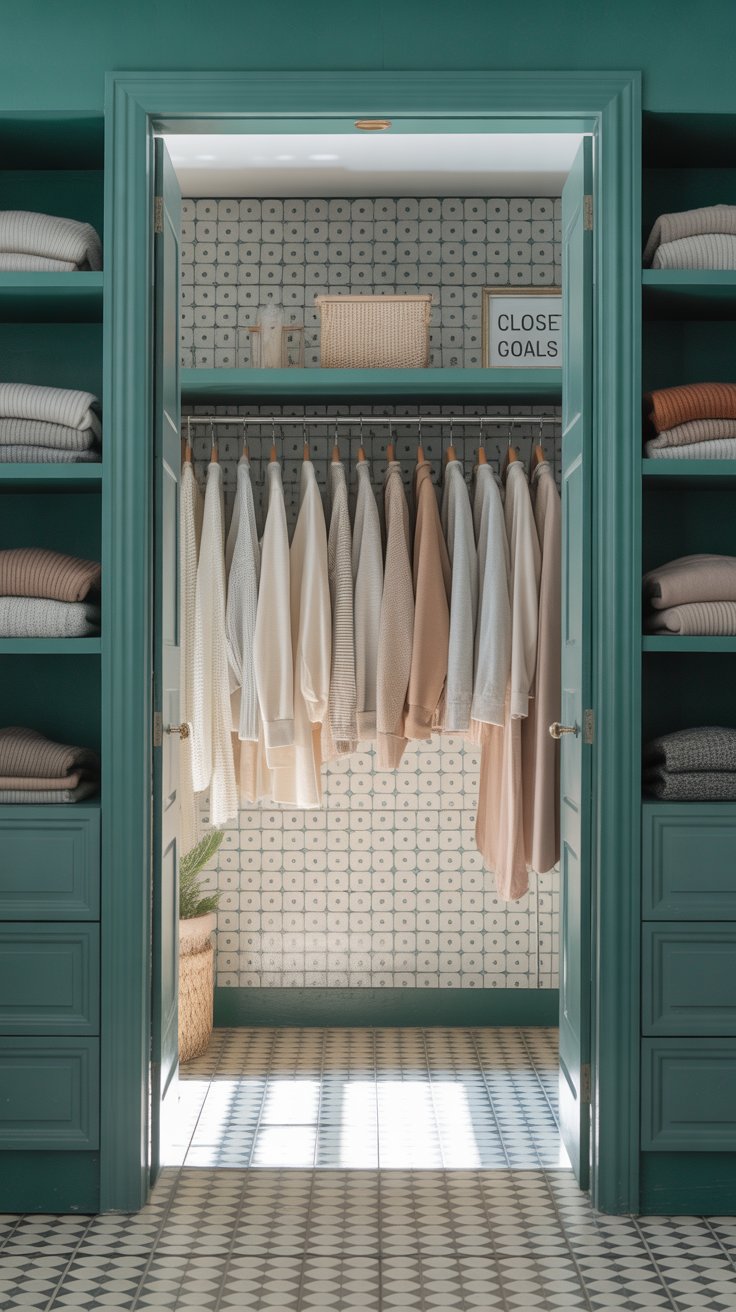 Paint the Closet Interior in a Bold Color with Patterned Peel-and-Stick Tile