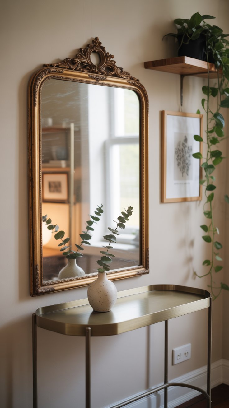 Add an Antique Mirror Over a Minimalist Console Table