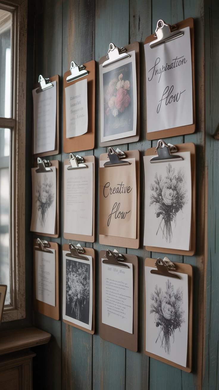Create a Wall of Hanging Clipboards for Swappable Prints and Notes