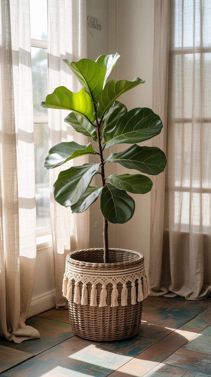 Fill a Corner with an Oversized Plant in a Painted Pot