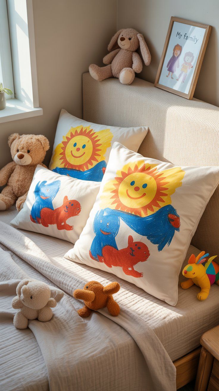 Turn Their Old Drawings into Throw Pillows Using Iron-On Transfer Paper