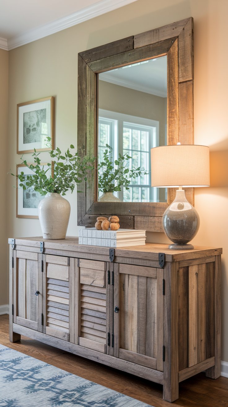 DIY reclaimed wood mirror frame made from pallet boards for rustic entryway decor