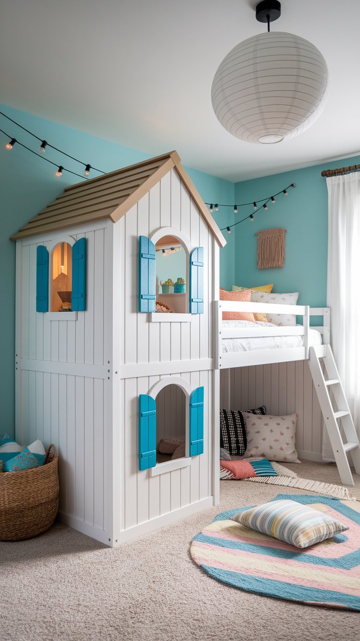 DIY playhouse loft bed with cozy nook and playful design for children’s bedroom