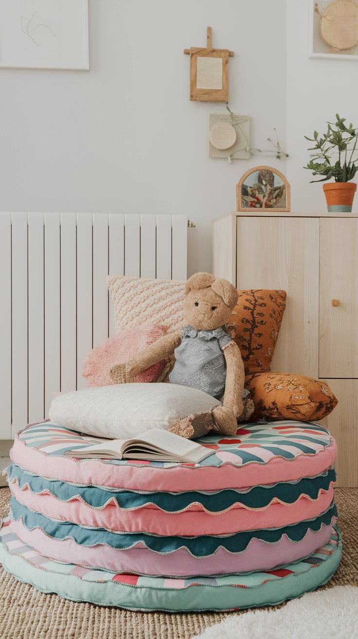 DIY layered floor mats with painted edges for colorful and comfy room styling