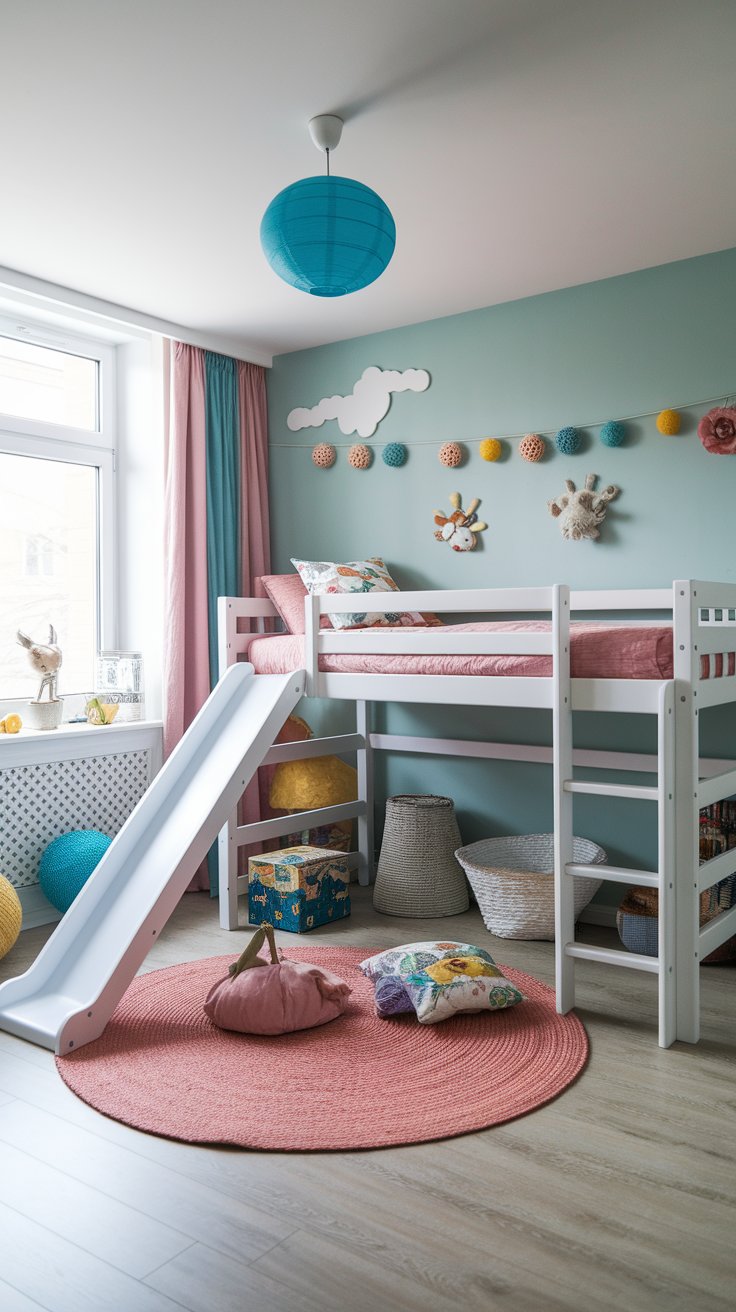 Loft bed with slide and ladder combo for fun and functional children’s bedroom setup
