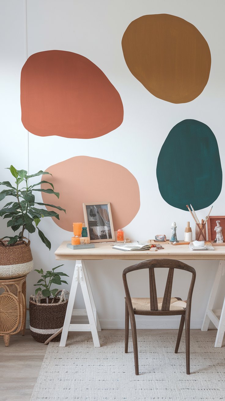 Hand-painted abstract mural accent wall in sunset tones for artistic studio decor