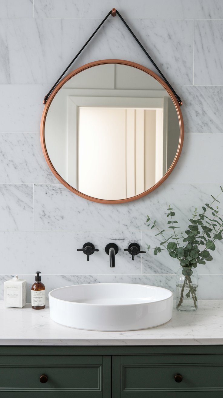 Thin copper tape mirror frame for sleek and modern minimalist bathroom styling