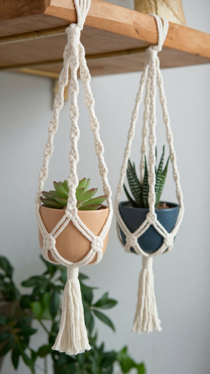 DIY mini plant hammocks for hanging succulents in cozy and handmade room decor