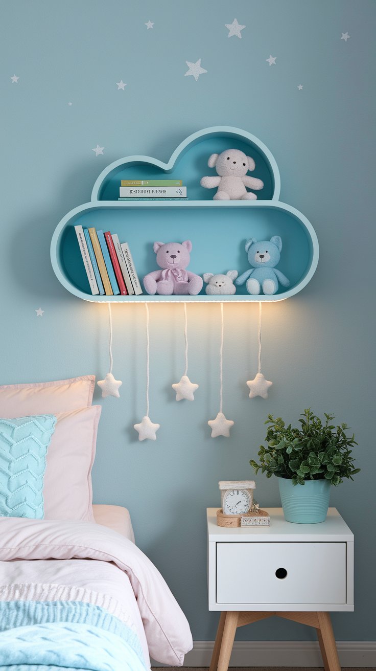 DIY cloud shelf with hidden LED lights for whimsical and cozy room accent