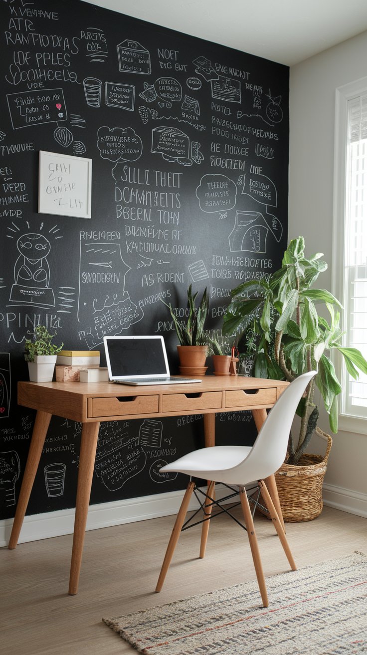 DIY chalkboard accent wall with handwritten notes for creative home office space