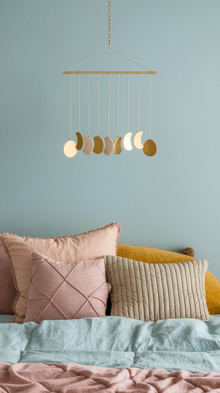 DIY moon phase mobile in soft metallics for celestial-inspired wall decor