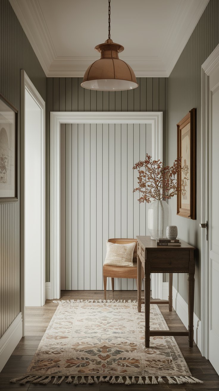 DIY board and batten accent wall with MDF panels for timeless hallway decor