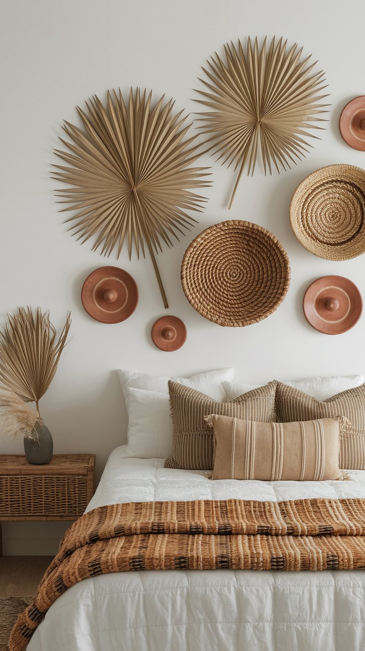 Handmade wall decor with dried botanicals for organic boho rustic bedroom styling