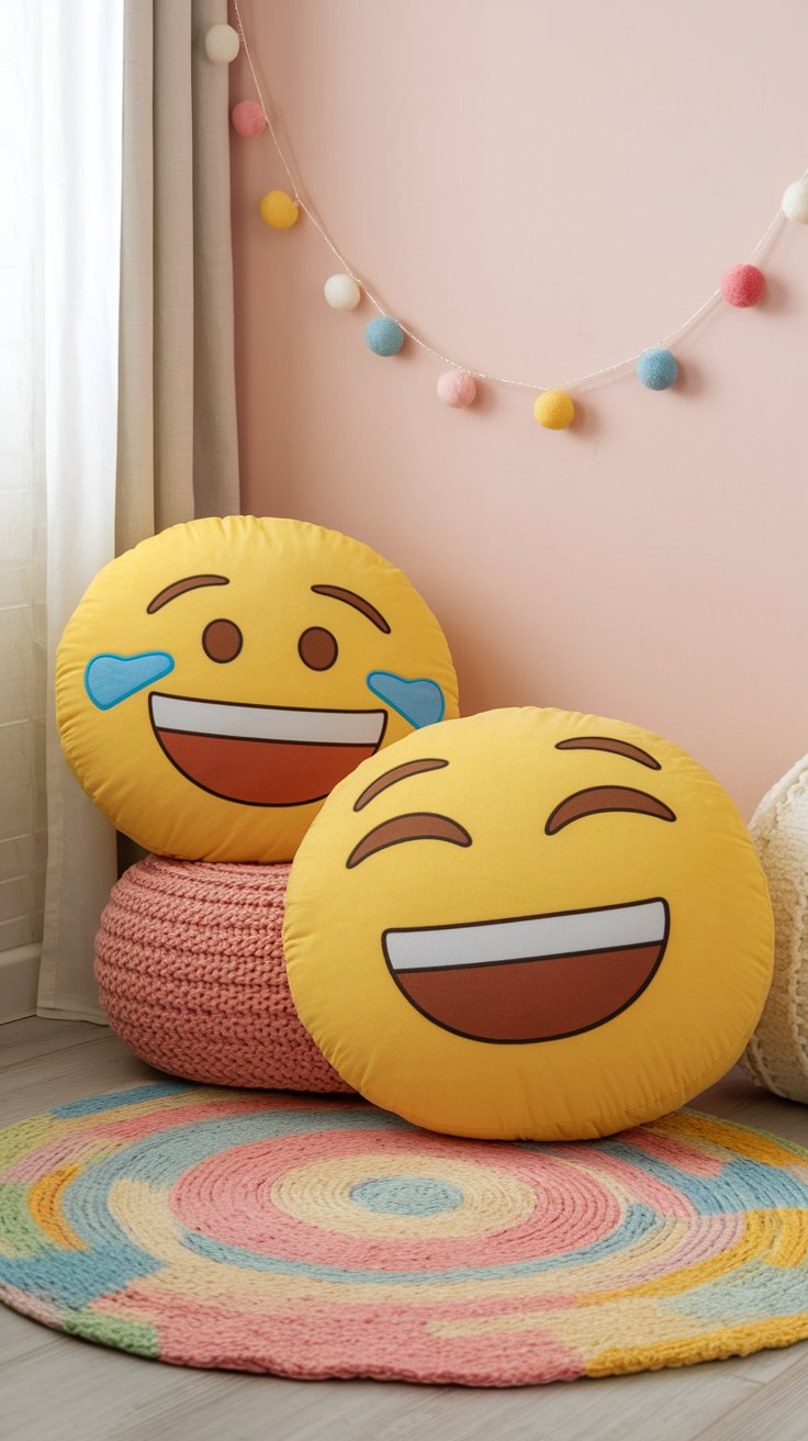 DIY emoji floor cushions for playful and cozy seating in aesthetic room