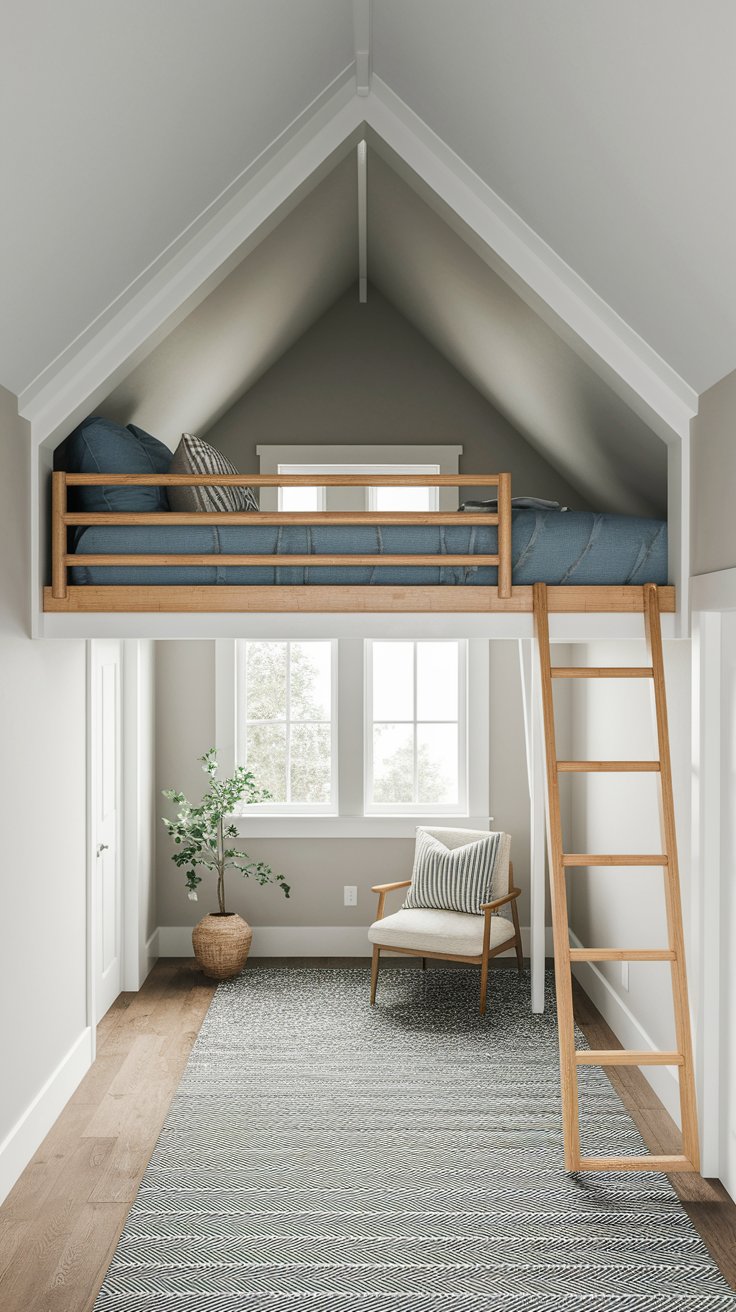 Wall-mounted corner loft bed for maximizing space in small bedrooms or guest rooms