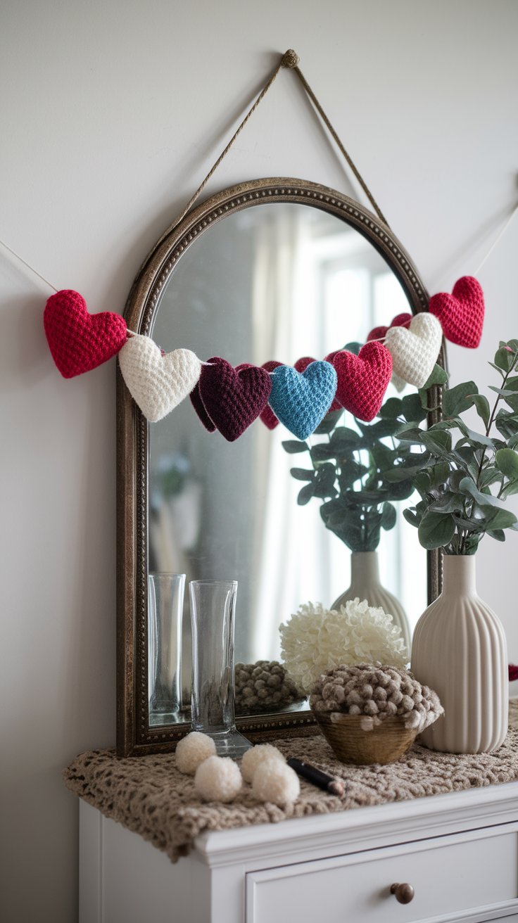 DIY heart garland from sweater scraps for warm and sustainable room decor