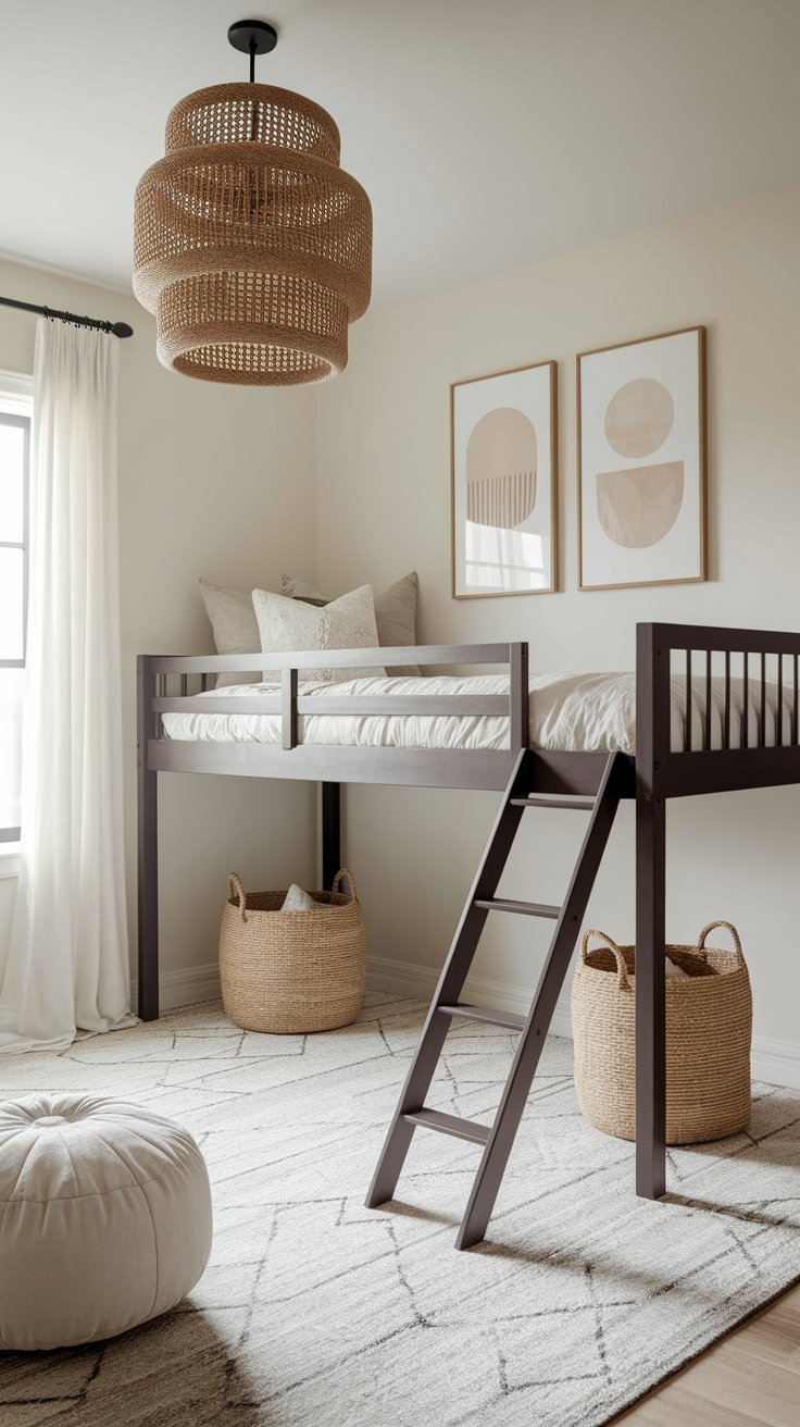 Low-profile loft platform bed with hidden storage for grounded and functional room layout