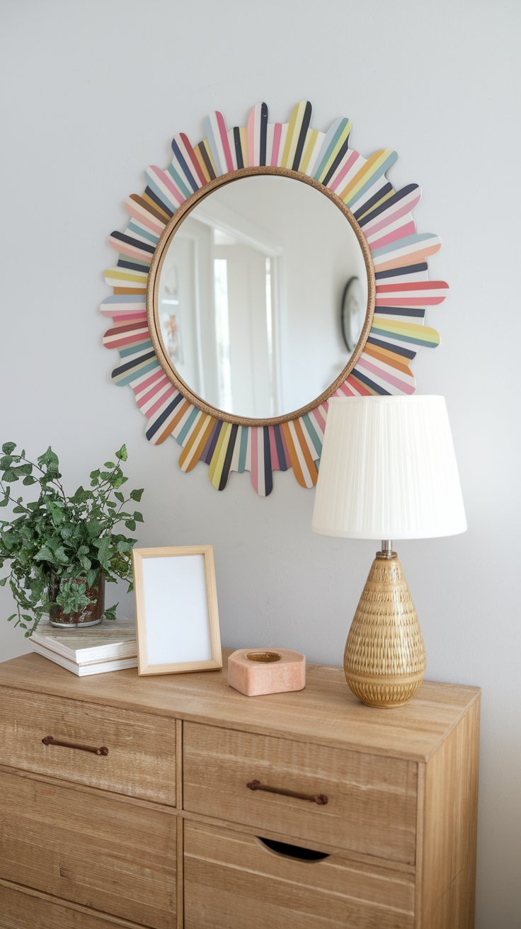 Washi tape mirror frame with patterned border for renter-friendly minimalist decor