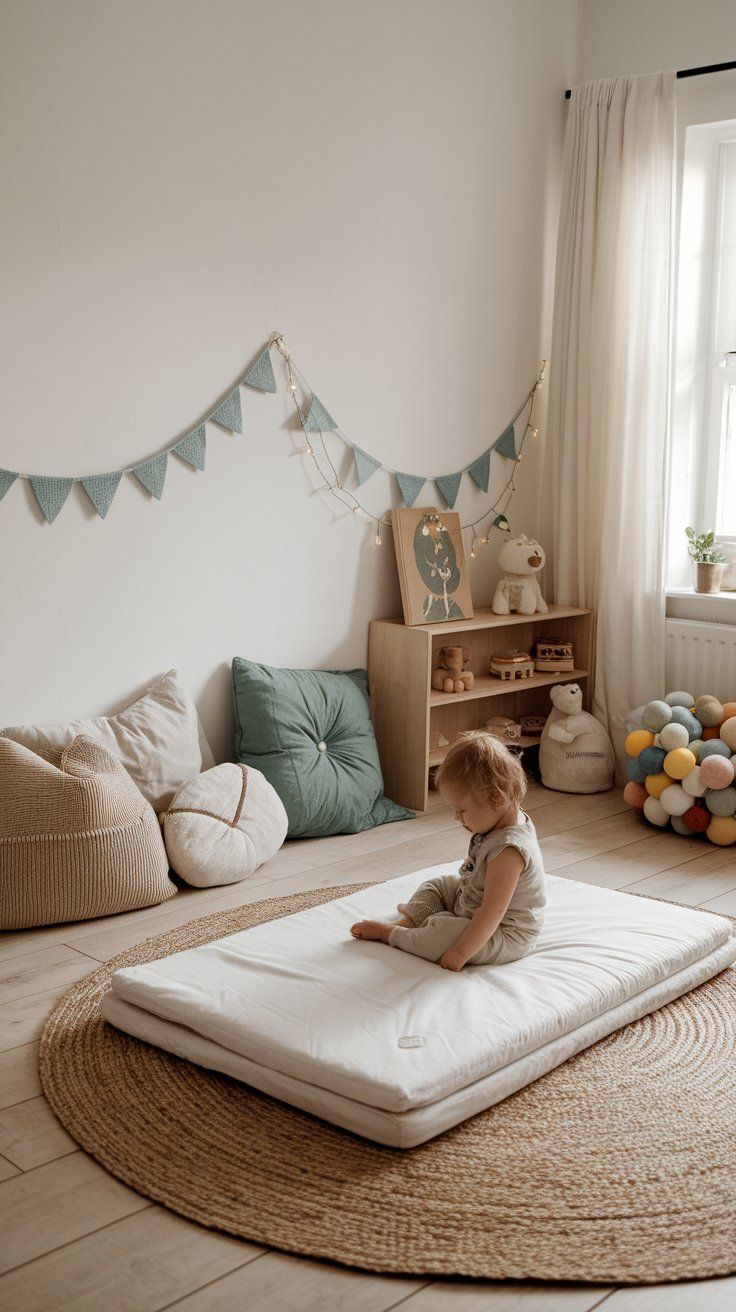 Floor bed setup for toddlers in a cozy and safe small bedroom environment