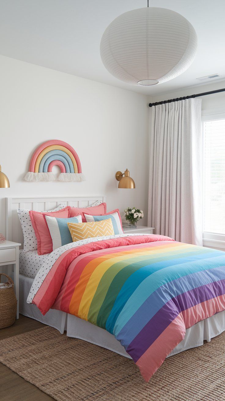 Neutral kids’ bedroom with colorful accents for a bright and spacious fee