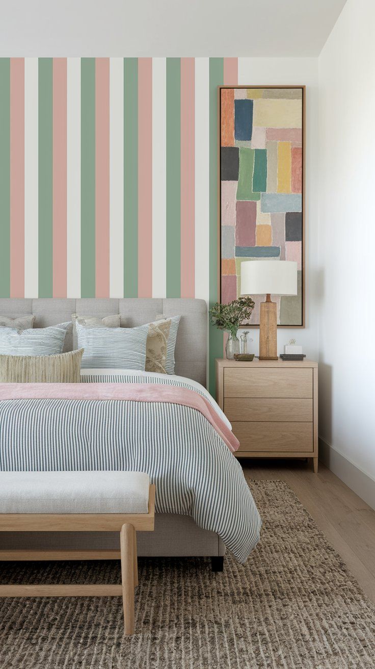Vertical wall stripes adding height and style to small kids’ bedroom walls