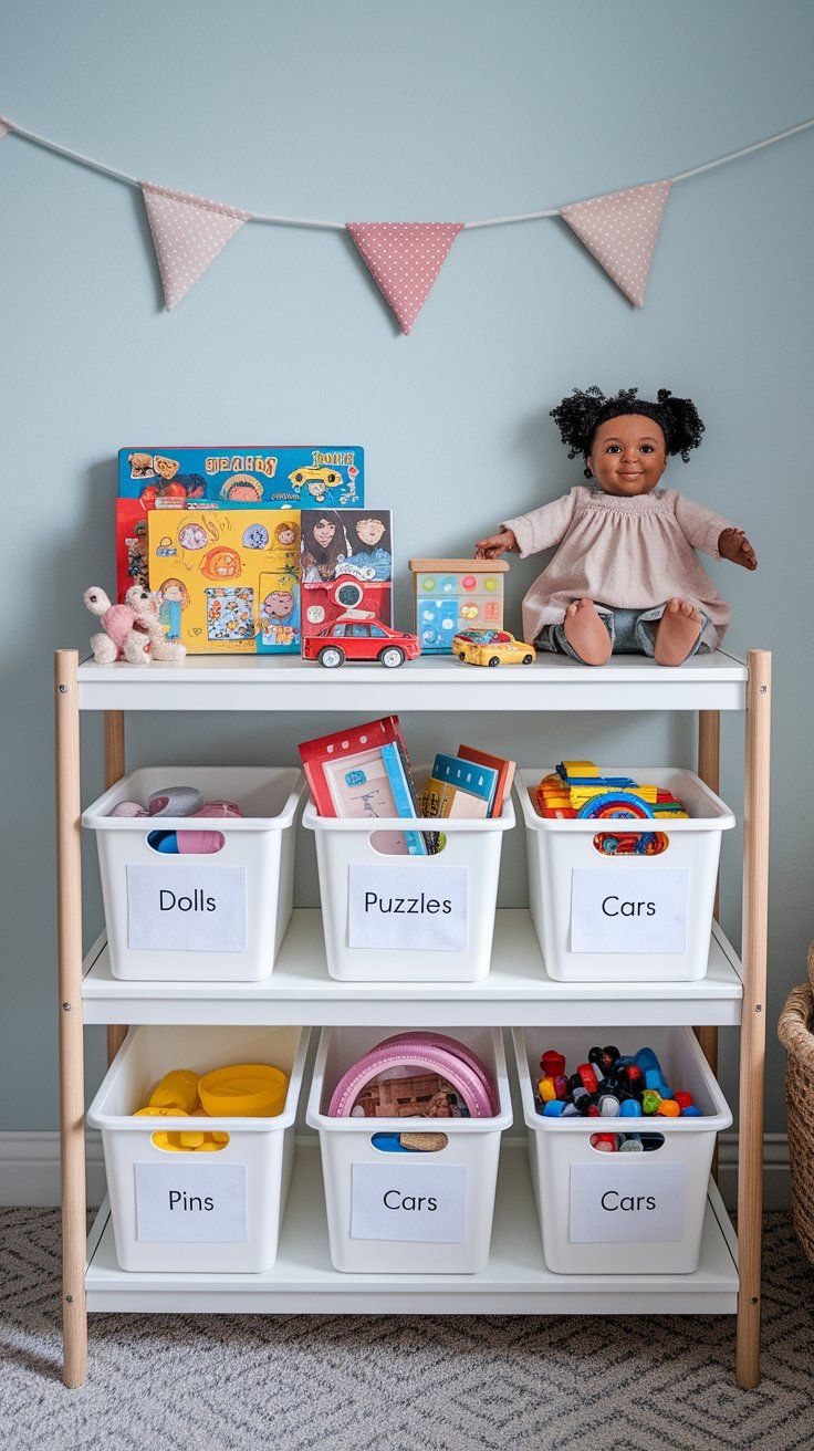 Rotating toy display shelf for clutter-free organization in small kids’ rooms