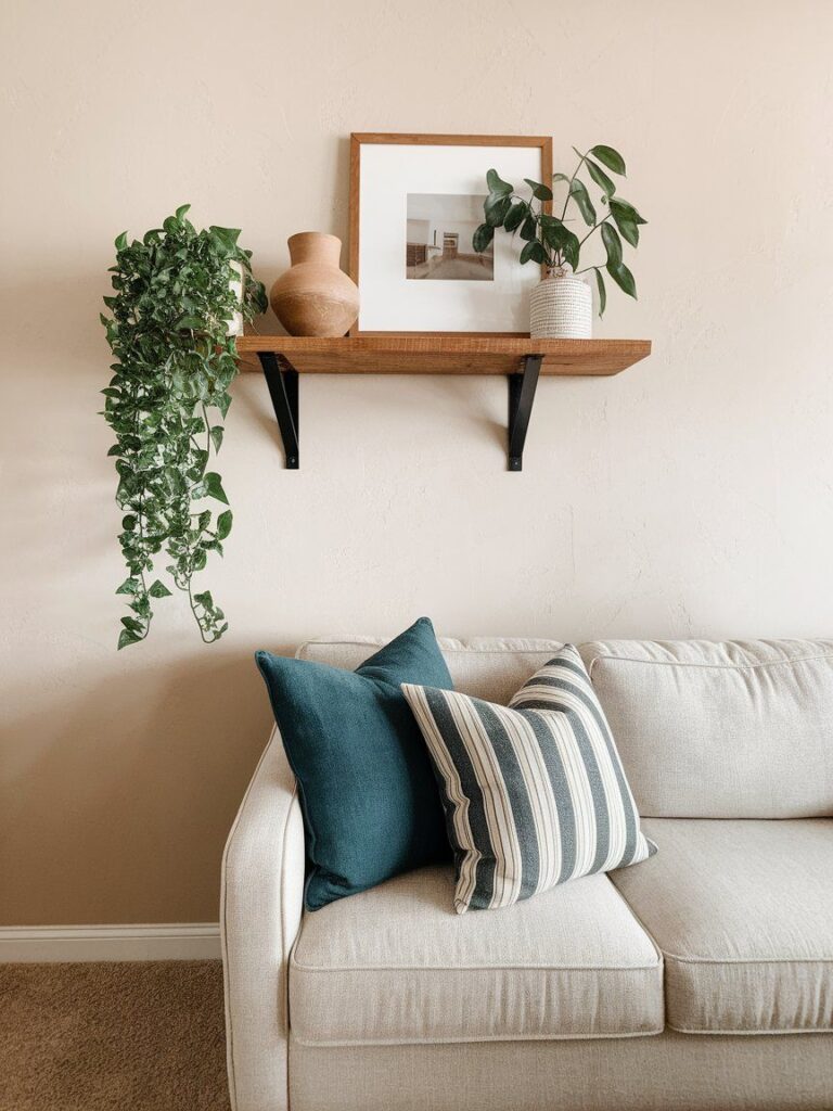 DIY bracket-free floating shelf using 2x4 support for clean and minimal wall styling