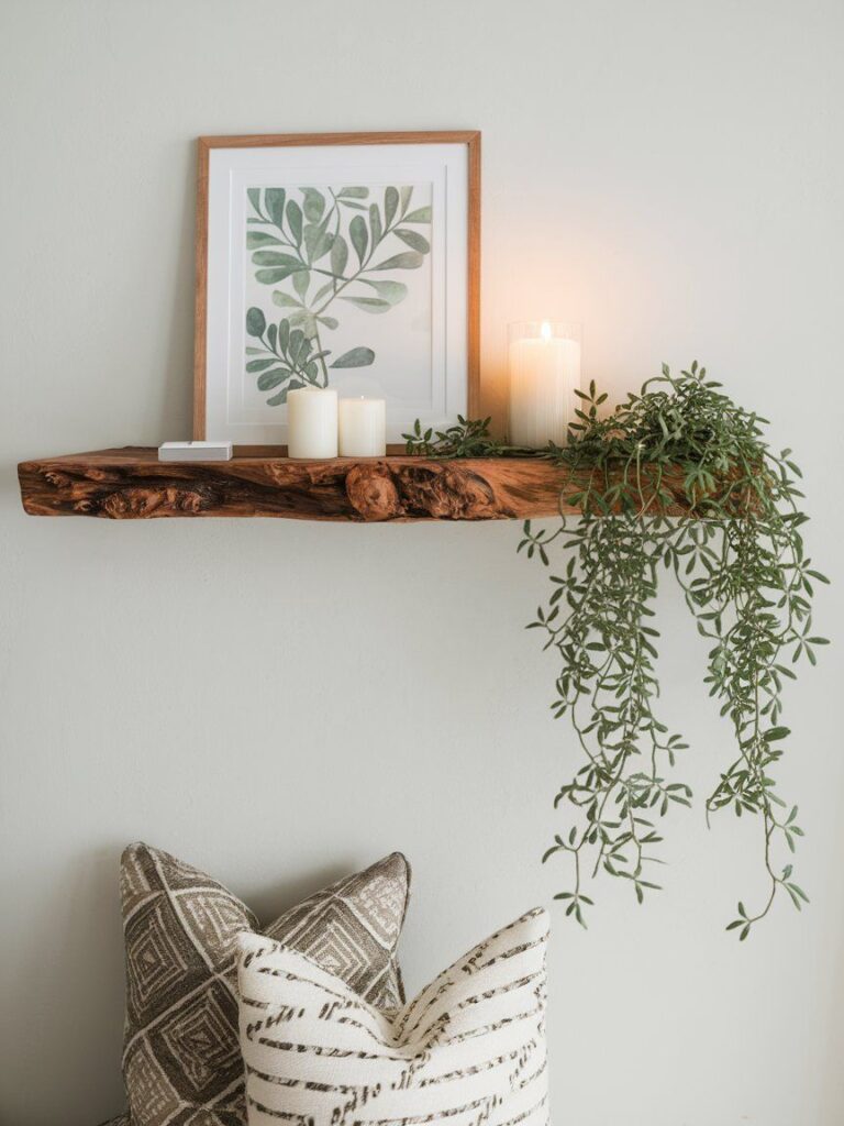 Faux live-edge floating shelf with organic curves for rustic and artistic wall decor