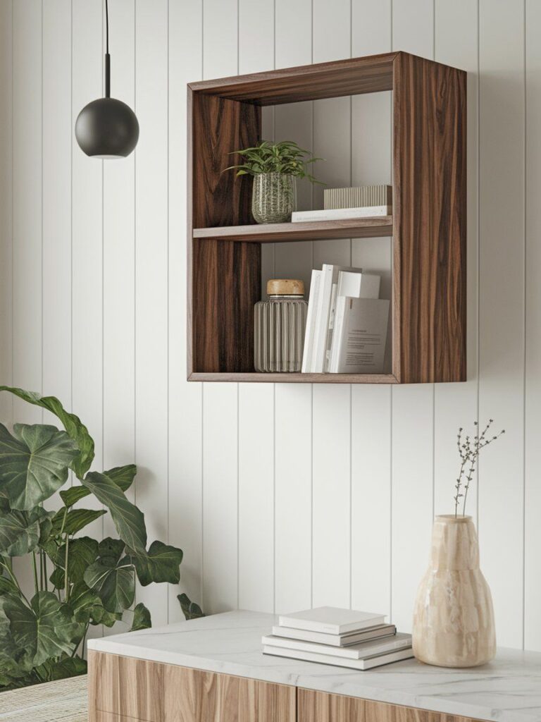 Chunky floating shelf with hollow box design for modern rustic wall styling