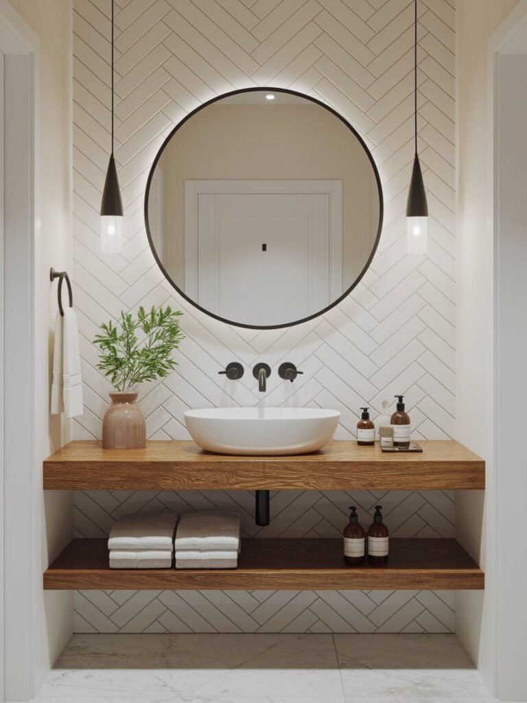 Floating vanity shelf with vessel sink for spa-style bathroom upgrade