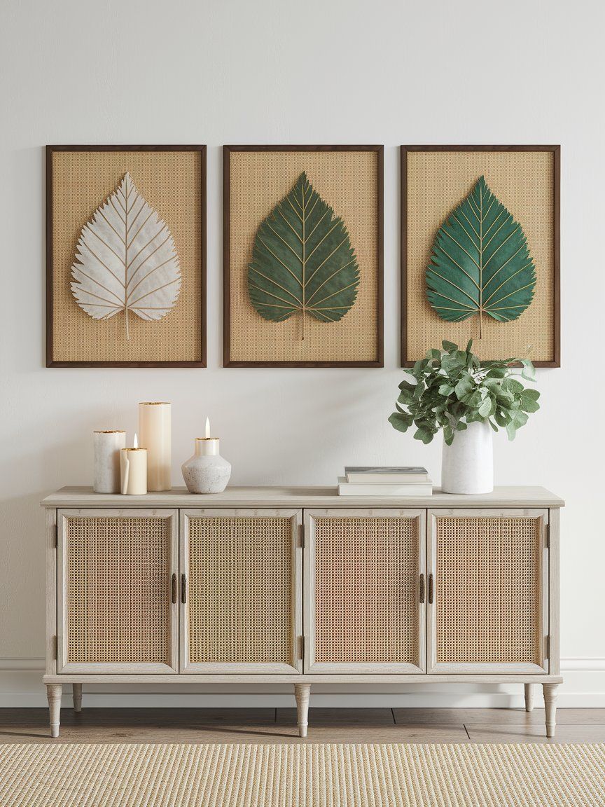 Framed fall leaf art using dollar store supplies for elegant seasonal wall decor