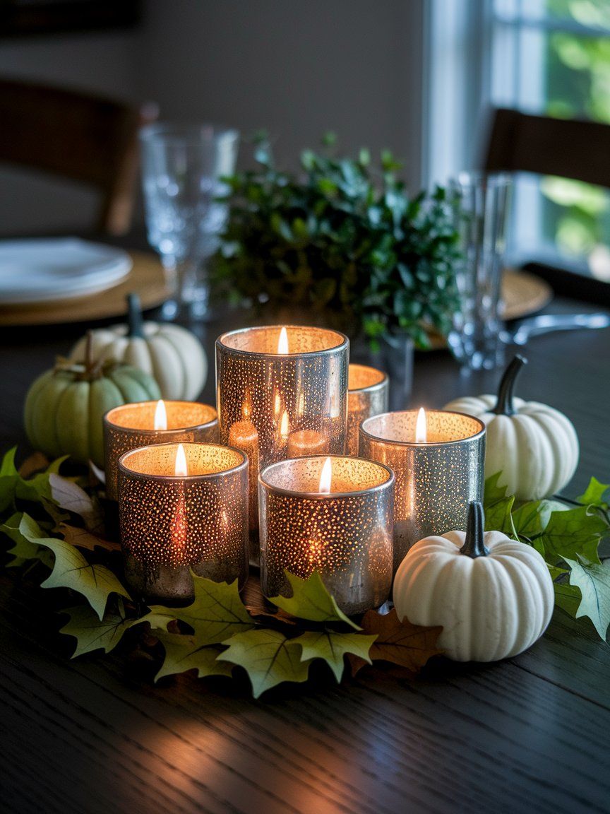 DIY mercury glass candle holders adding vintage glow to fall table decor