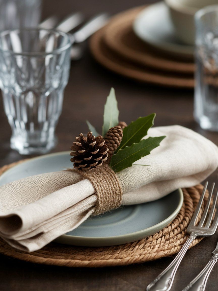 DIY fall napkin rings with natural textures for seasonal table styling