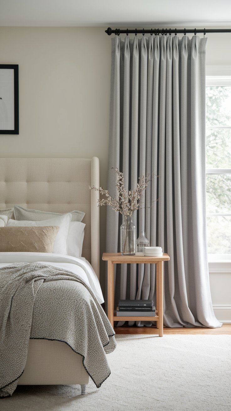 No-sew blackout curtain layered with linen for functional and stylish bedroom privacy