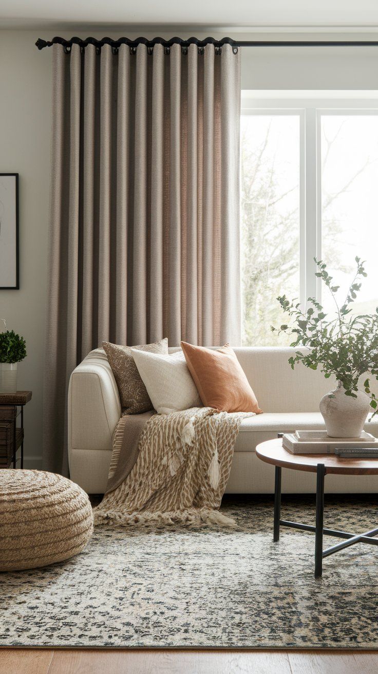 DIY grommet-top curtain in heavyweight linen for tailored and functional living room styling