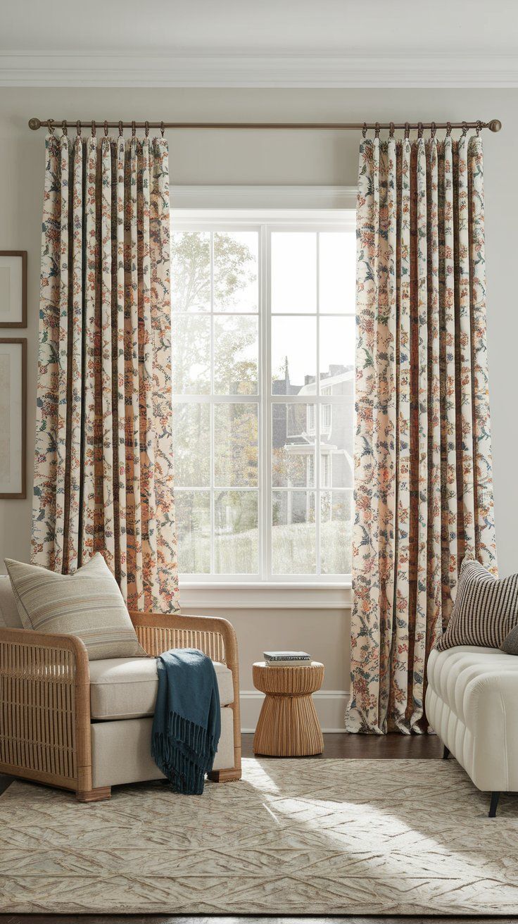 Blackout curtain with patterned liner combining function and style in cozy media room