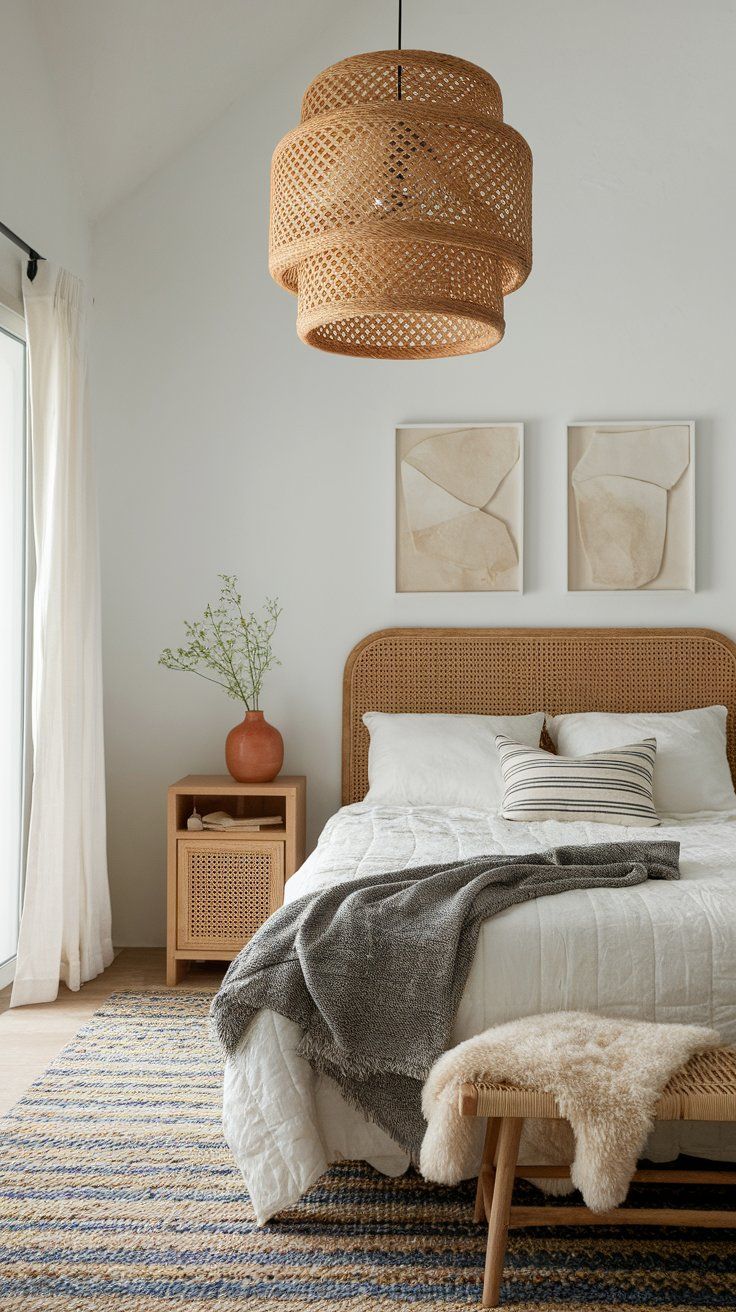 Minimal decor with rich textures enhancing modern rustic bedroom atmosphere