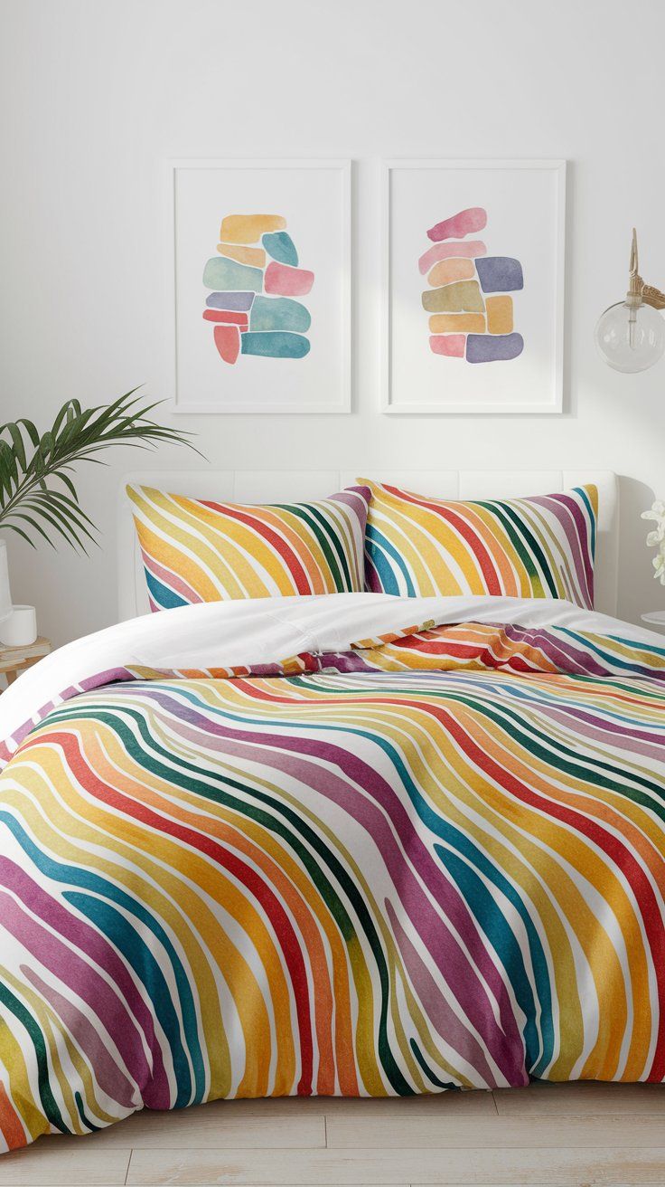 Tie-dye rainbow sheets adding playful softness to kids’ bedroom bedding