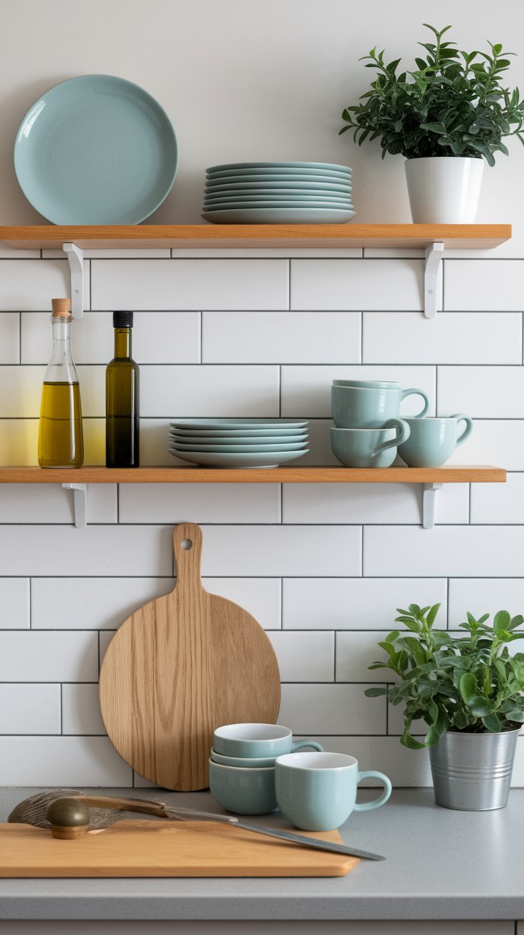Hero shelf in kitchen styled with everyday essentials and balanced decor for intentional impact