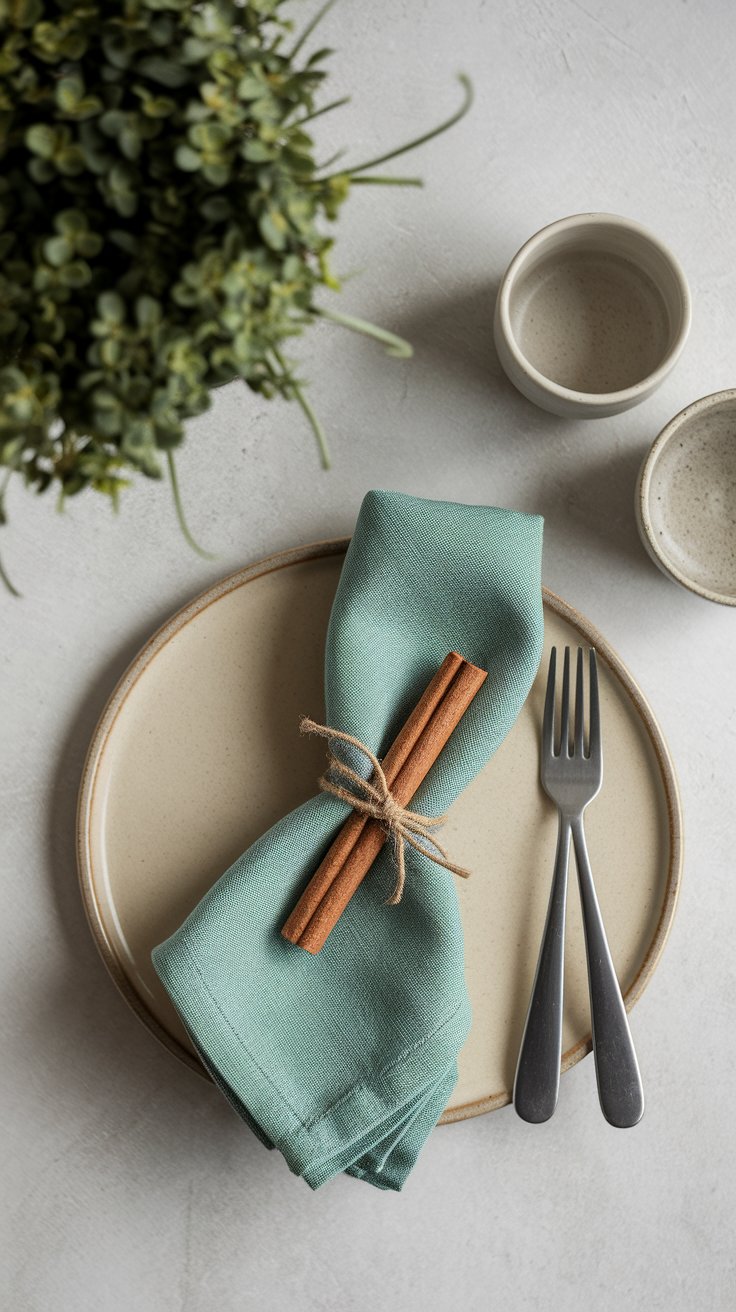 Flat-lay napkin styling with natural accent for relaxed and editorial minimalist look